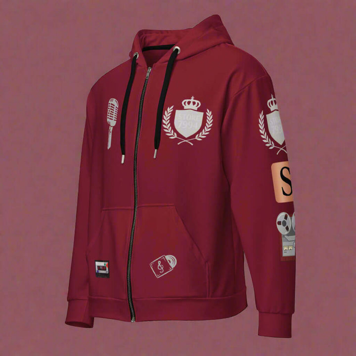 "THE TAPE MASTERS" burgundy Unisex zip hoodie