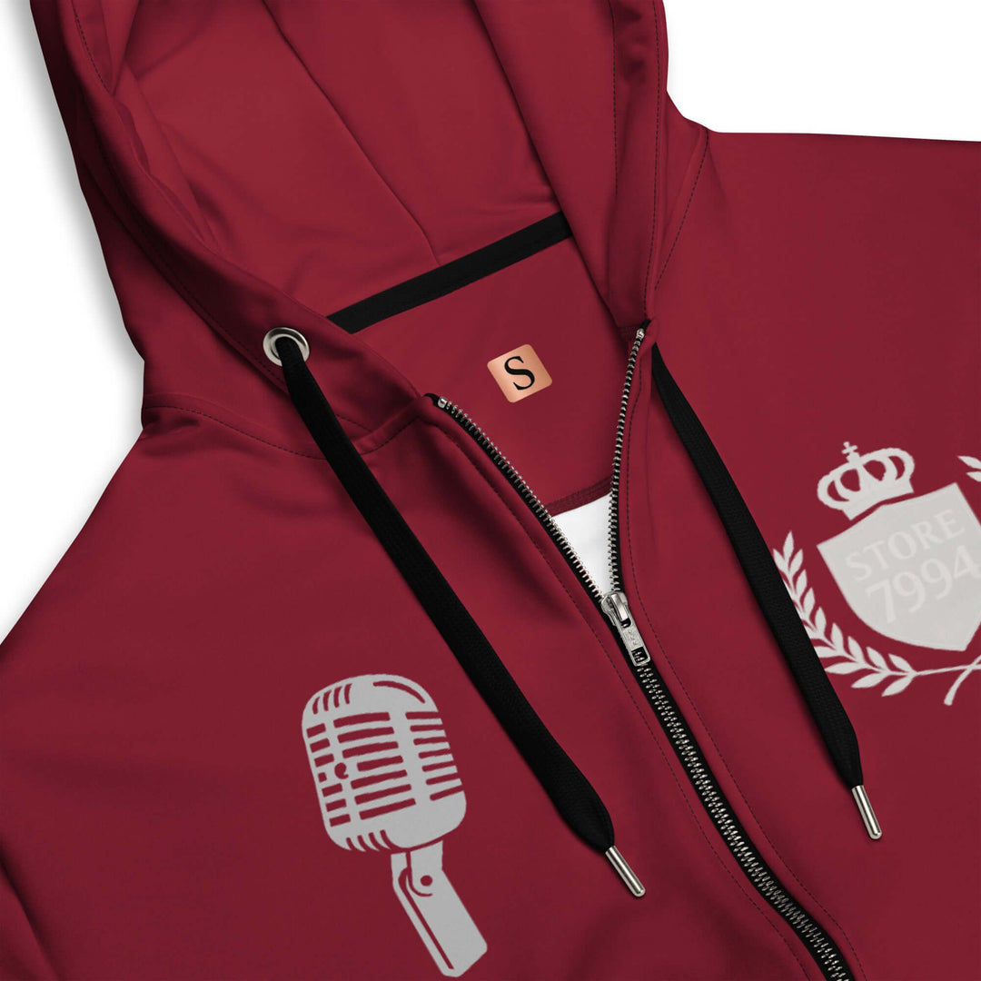 "THE TAPE MASTERS" burgundy Unisex zip hoodie
