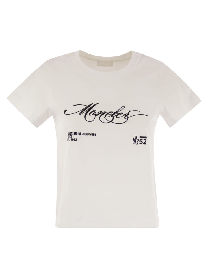 Moncler Women Cotton T-Shirt With Embroidered Cursive Logo