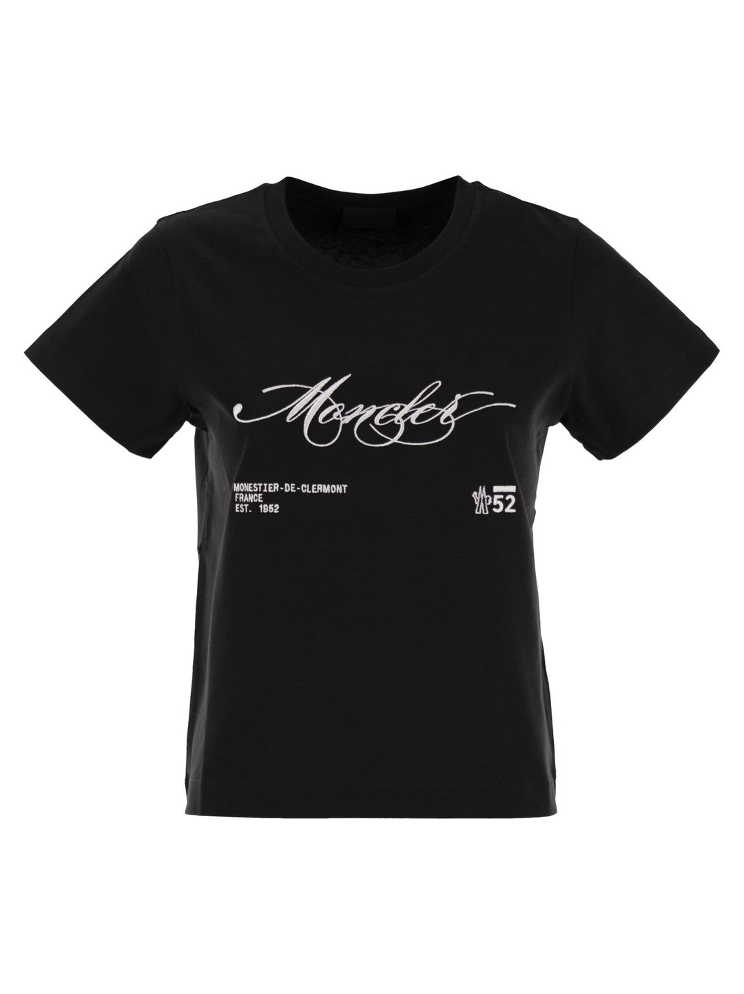 Moncler Women Cotton T-Shirt With Embroidered Cursive Logo