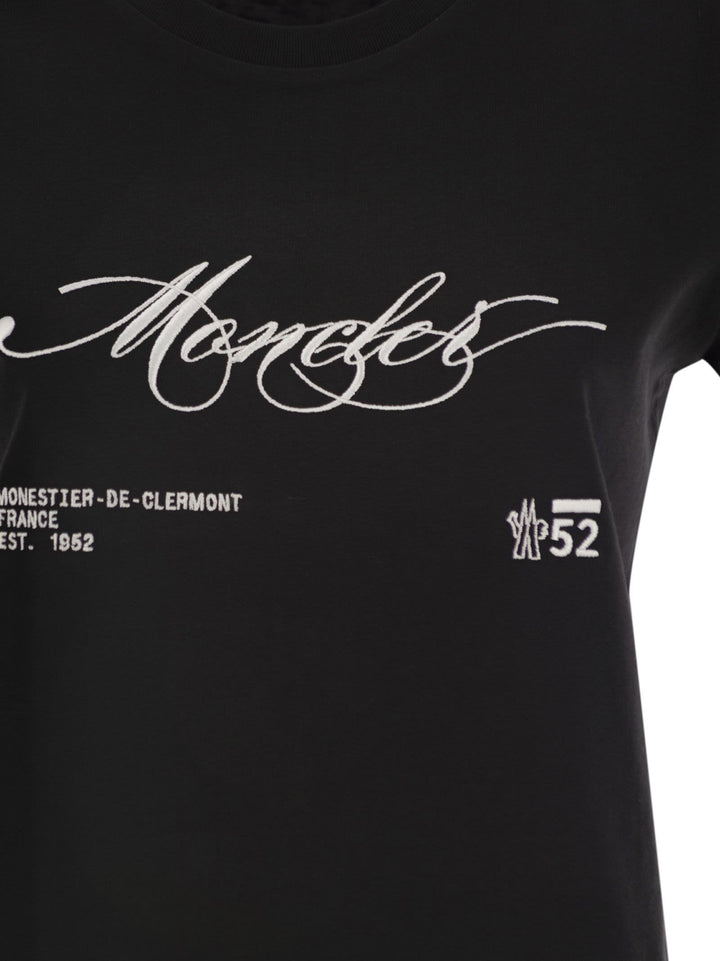 Moncler Women Cotton T-Shirt With Embroidered Cursive Logo