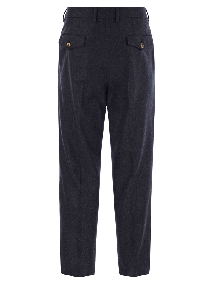 Brunello Cucinelli Men Leisure Fit Trousers In Virgin Wool Flannel With Double Darts