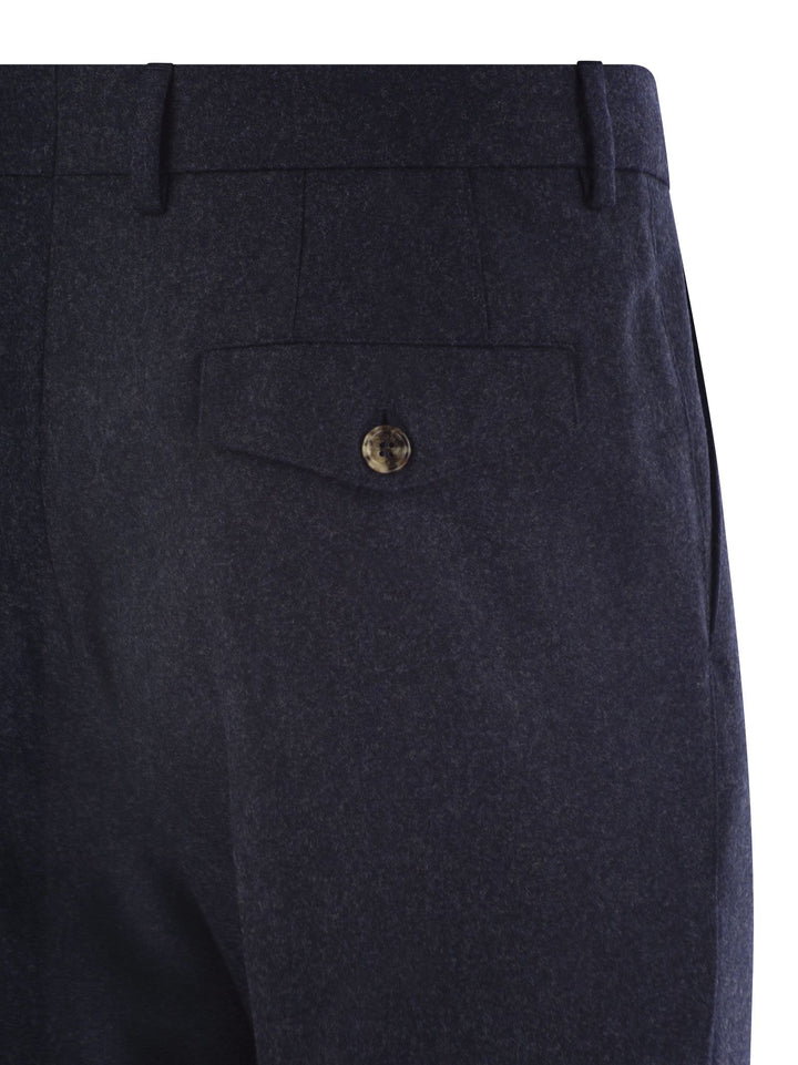 Brunello Cucinelli Men Leisure Fit Trousers In Virgin Wool Flannel With Double Darts