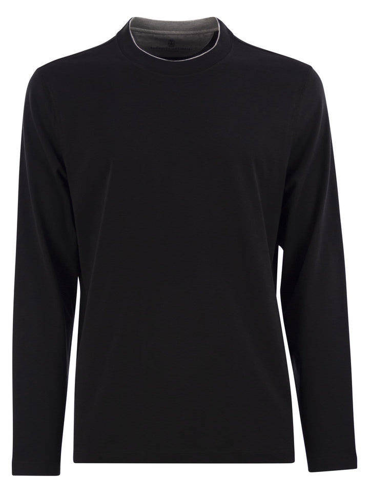 Brunello Cucinelli Men Crew-Neck Cotton Jersey T-Shirt With Long Sleeves