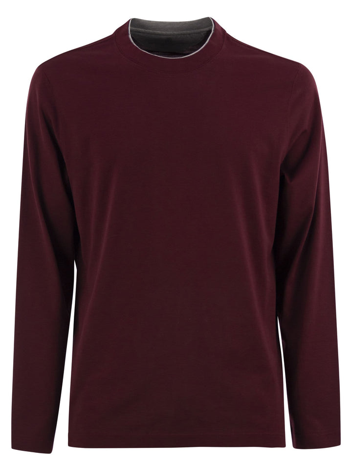 Brunello Cucinelli Men Crew-Neck Cotton Jersey T-Shirt With Long Sleeves