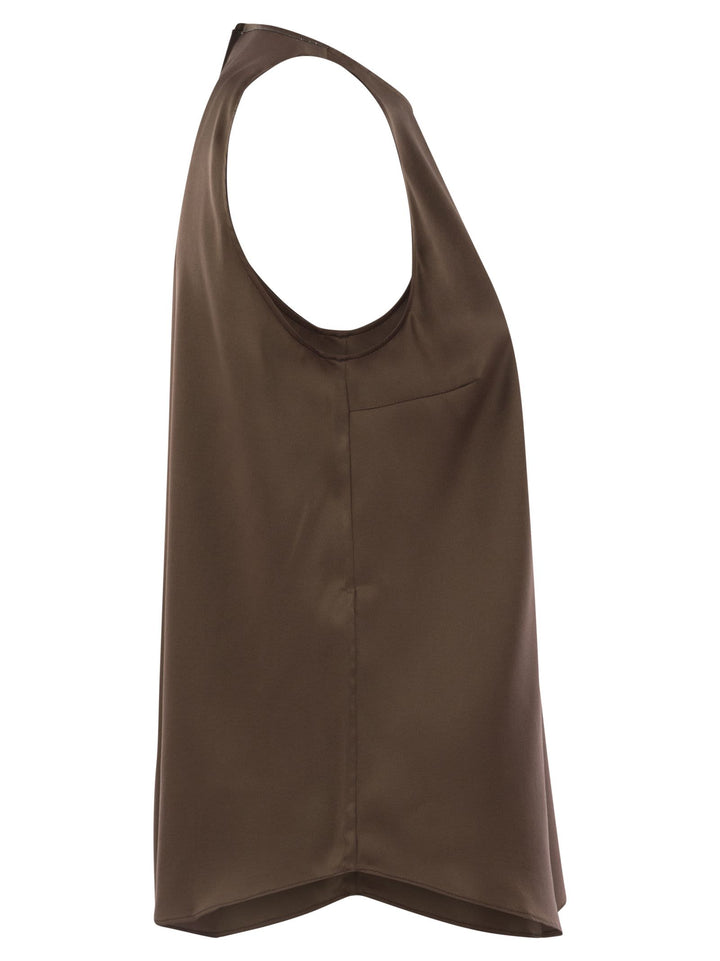 Brunello Cucinelli Women Stretch Silk Satin Top With Jewellery