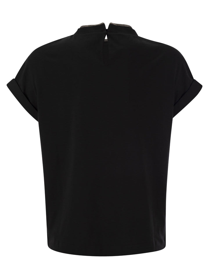 Brunello Cucinelli Women Stretch Cotton Jersey T-Shirt With Precious Faux-Layering