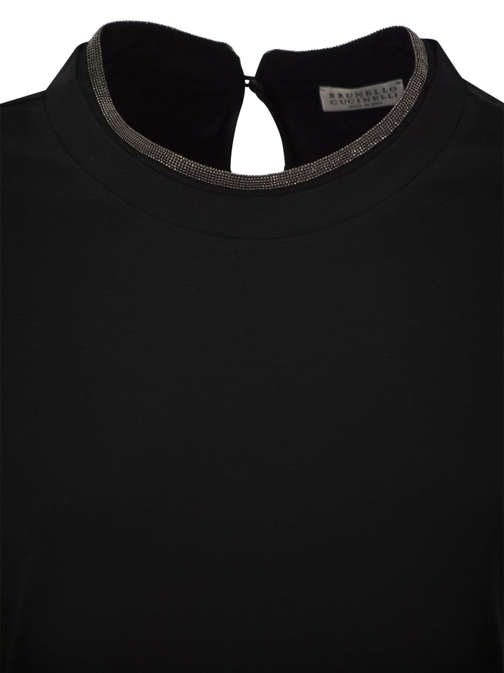 Brunello Cucinelli Women Stretch Cotton Jersey T-Shirt With Precious Faux-Layering