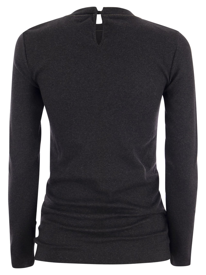 Brunello Cucinelli Women Ribbed Stretch Cotton Jersey T-Shirt With Jewellery
