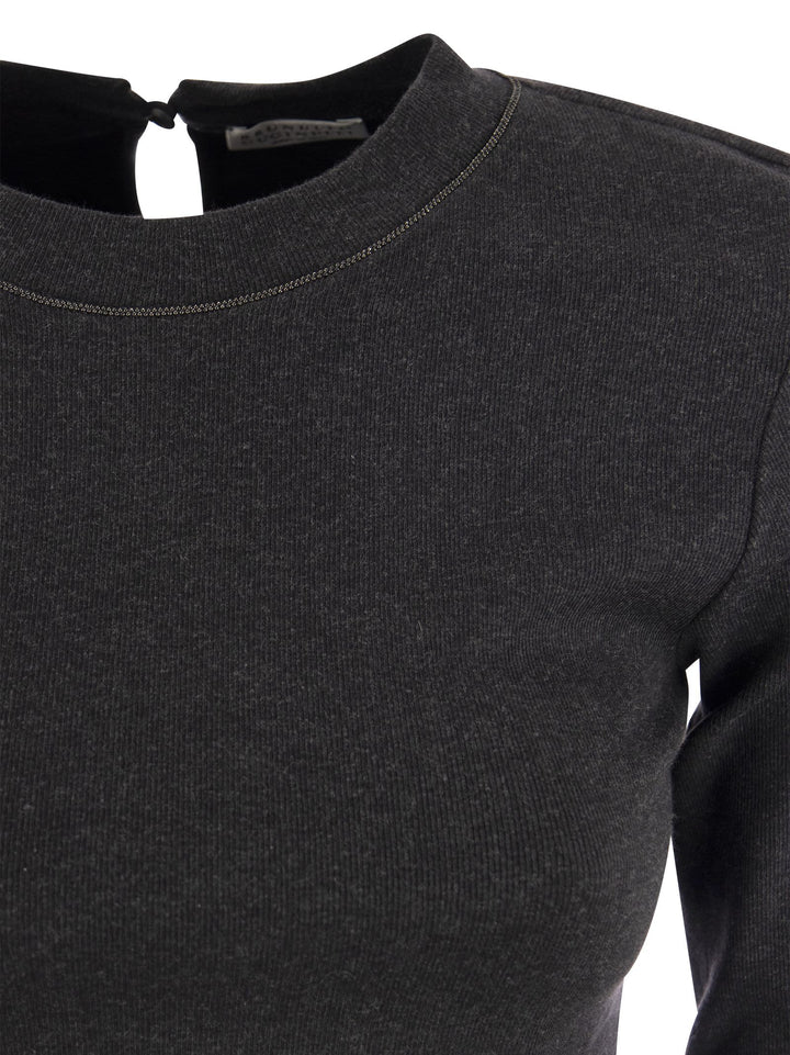 Brunello Cucinelli Women Ribbed Stretch Cotton Jersey T-Shirt With Jewellery