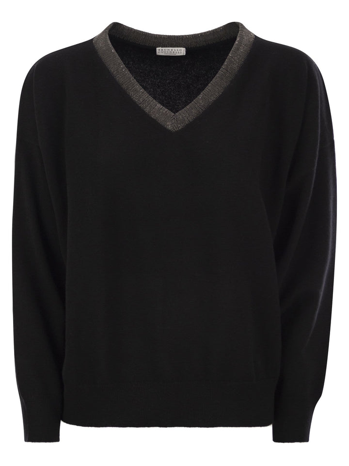 Brunello Cucinelli Women Cashmere Sweater With Precious Ribbed Neckline