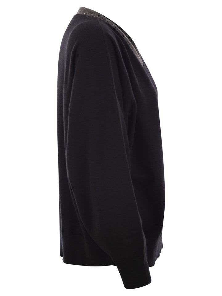 Brunello Cucinelli Women Cashmere Sweater With Precious Ribbed Neckline