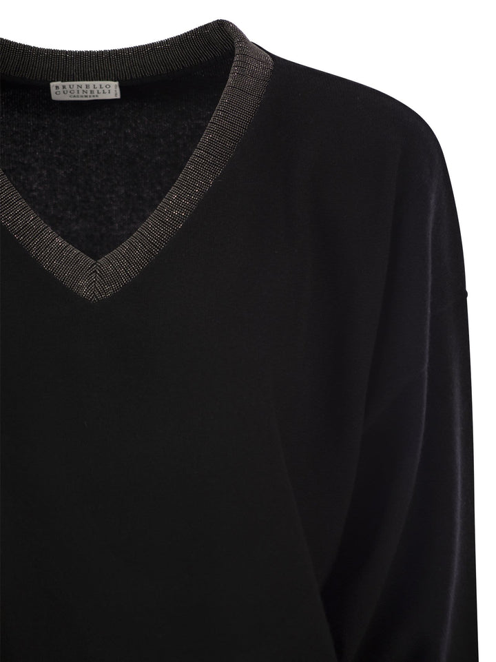 Brunello Cucinelli Women Cashmere Sweater With Precious Ribbed Neckline