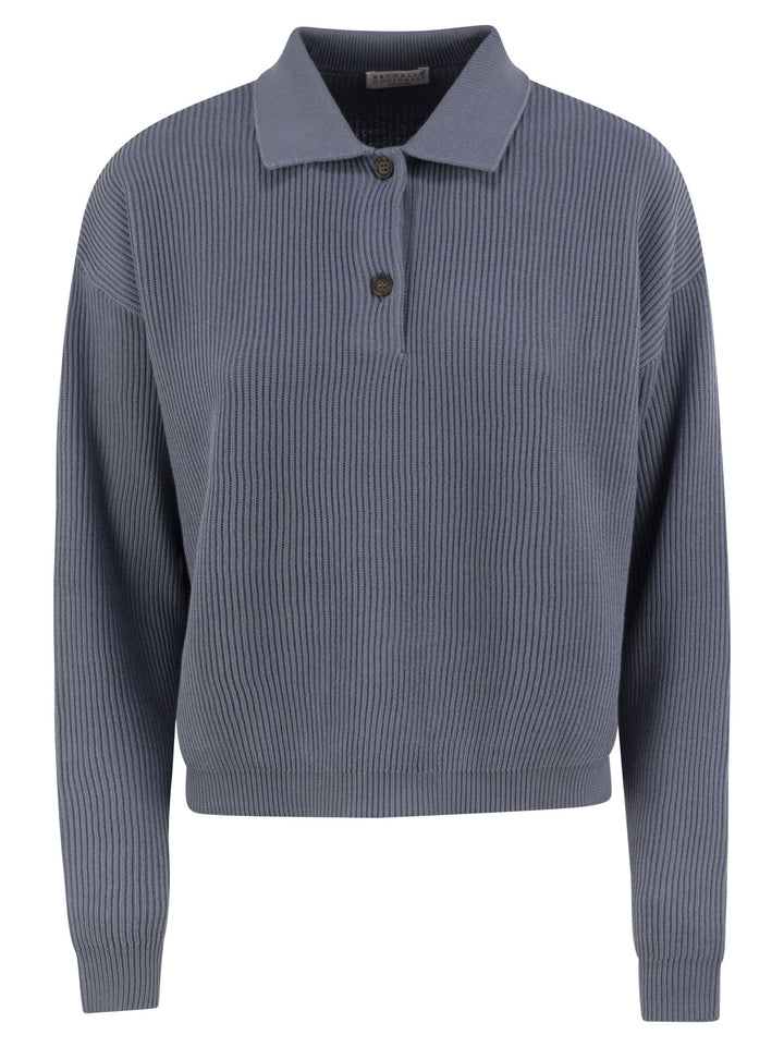 Brunello Cucinelli Women English Rib Cotton Polo-Style Jersey With Jewellery