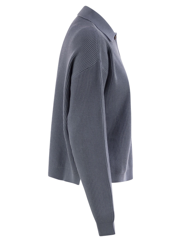 Brunello Cucinelli Women English Rib Cotton Polo-Style Jersey With Jewellery