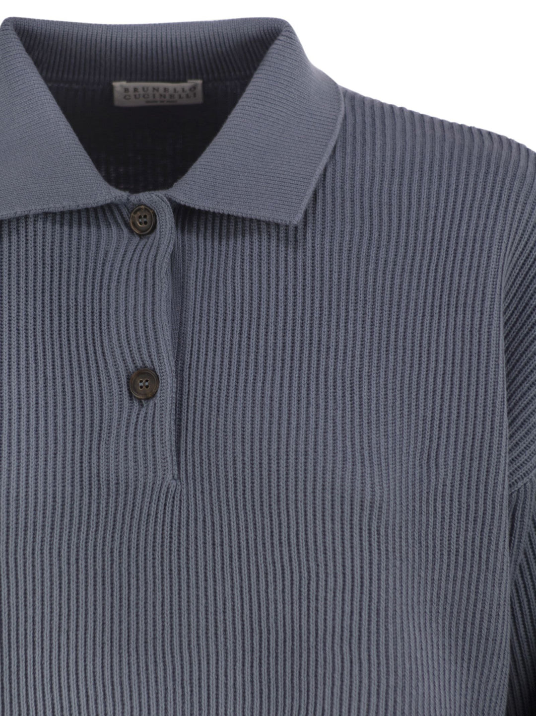 Brunello Cucinelli Women English Rib Cotton Polo-Style Jersey With Jewellery