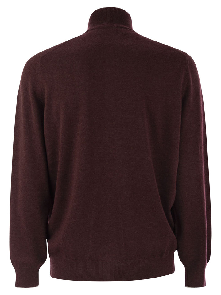 Brunello Cucinelli Men High-Necked Cashmere Sweater With Zip Opening
