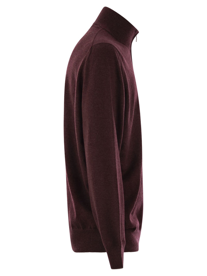 Brunello Cucinelli Men High-Necked Cashmere Sweater With Zip Opening