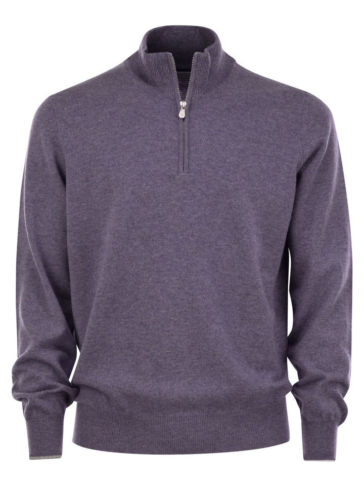 Brunello Cucinelli Men Cashmere Turtleneck Sweater With Zip