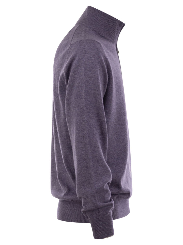 Brunello Cucinelli Men Cashmere Turtleneck Sweater With Zip