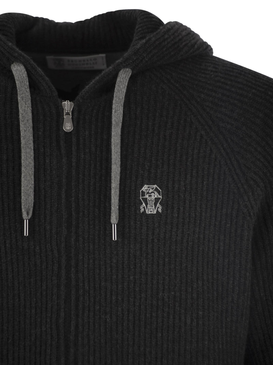 Brunello Cucinelli Men English Rib Cashmere Knit Hooded Topwear