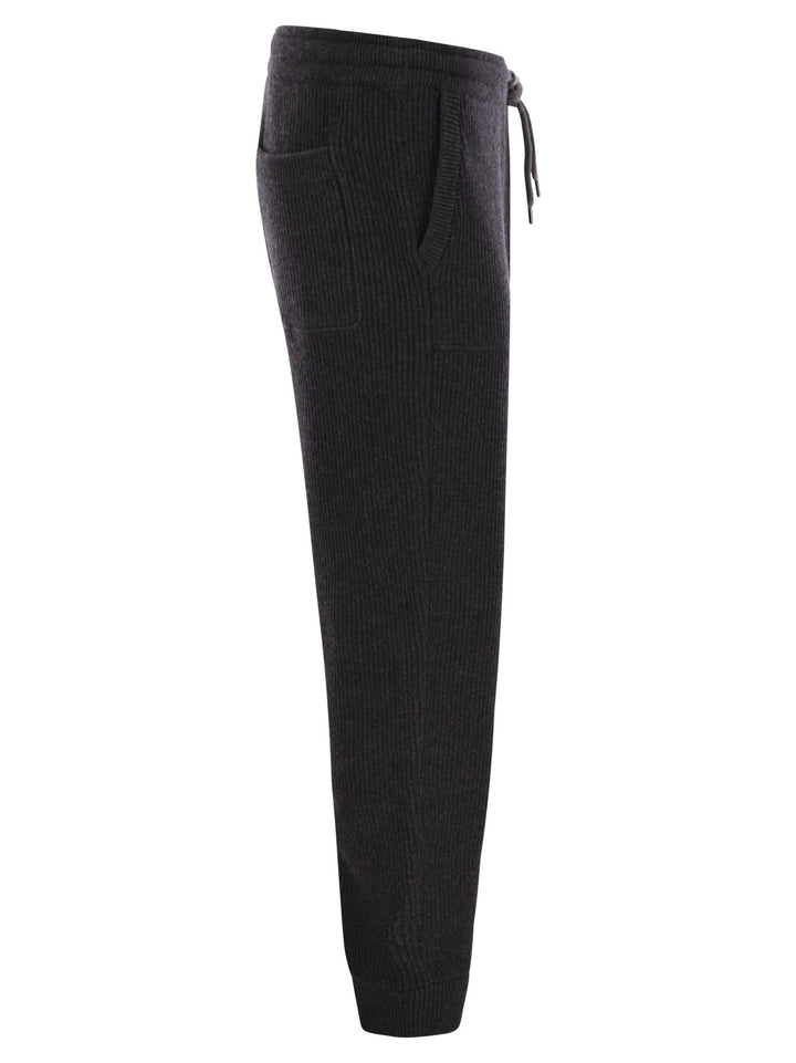 Brunello Cucinelli Men Cashmere Rib Knit Joggers With Drawstring