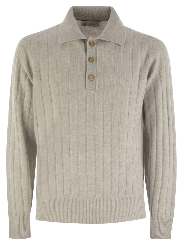 Brunello Cucinelli Men Cashmere Knit Polo Shirt