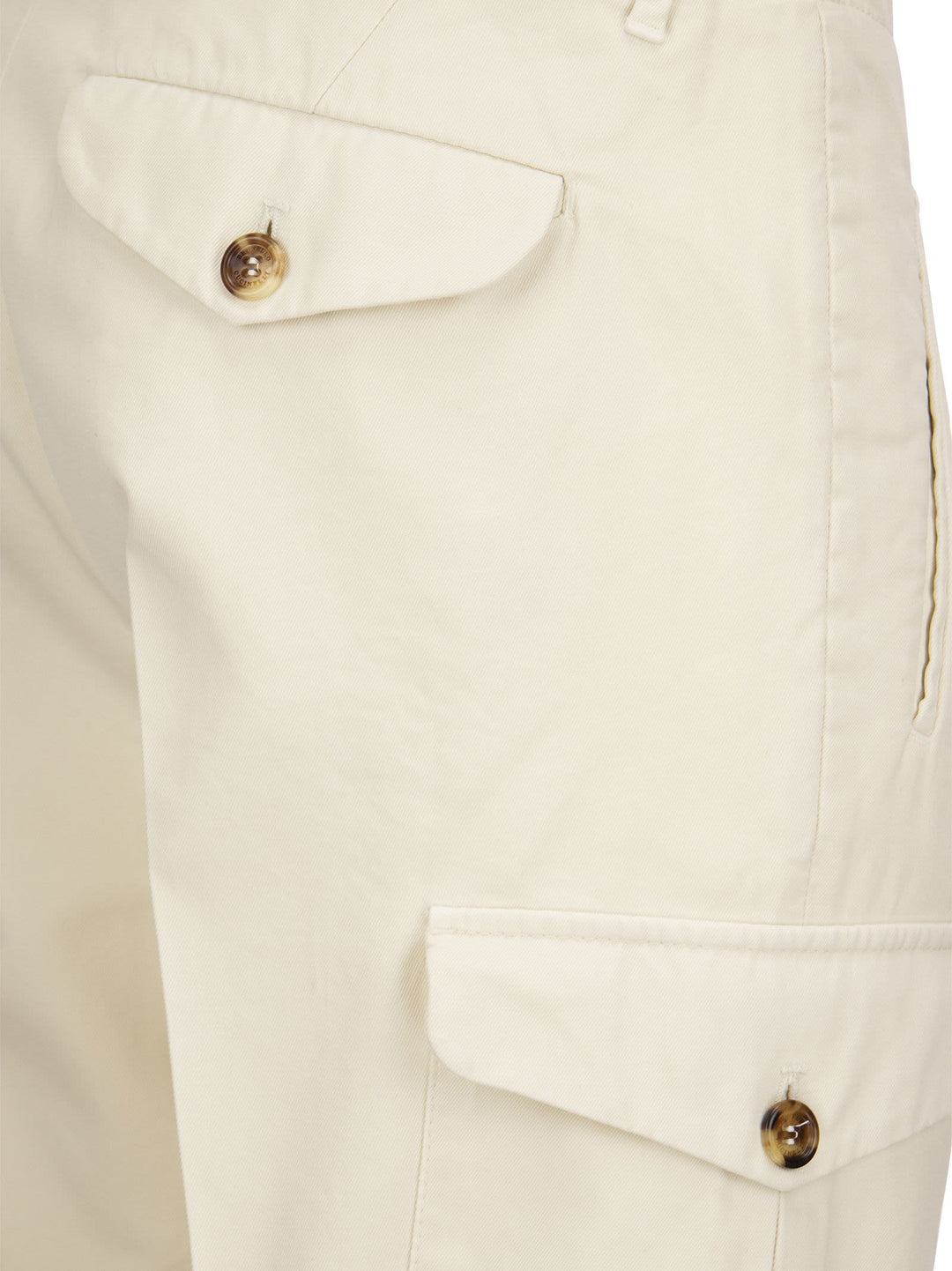 Brunello Cucinelli Men Ergonomic Fit Trousers In Garment-Dyed Comfort Cotton Drill With Darts, Cargo Pockets And Zip At Hem