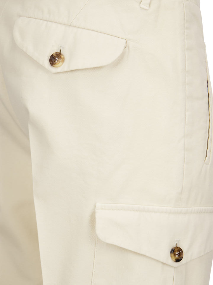 Brunello Cucinelli Men Ergonomic Fit Trousers In Garment-Dyed Comfort Cotton Drill With Darts, Cargo Pockets And Zip At Hem