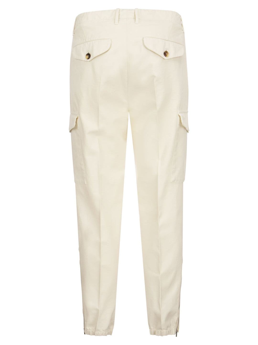 Brunello Cucinelli Men Ergonomic Fit Trousers In Garment-Dyed Comfort Cotton Drill With Darts, Cargo Pockets And Zip At Hem