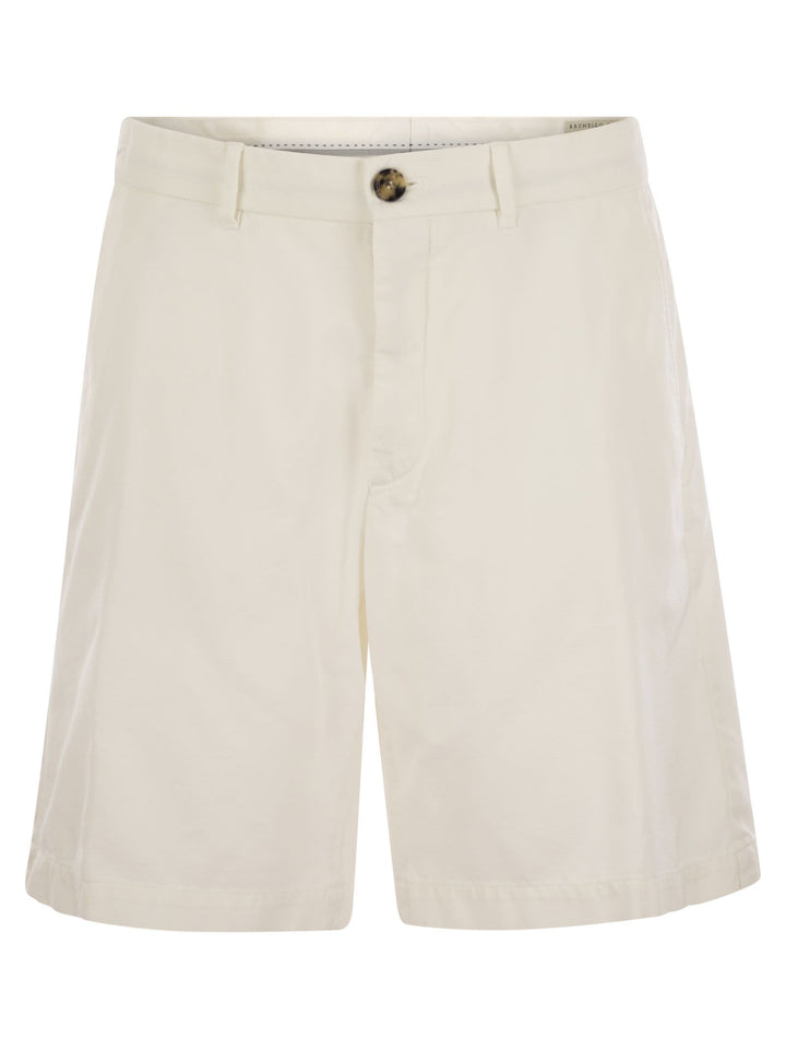 Brunello Cucinelli Men Cotton Gabardine Bermuda Shorts