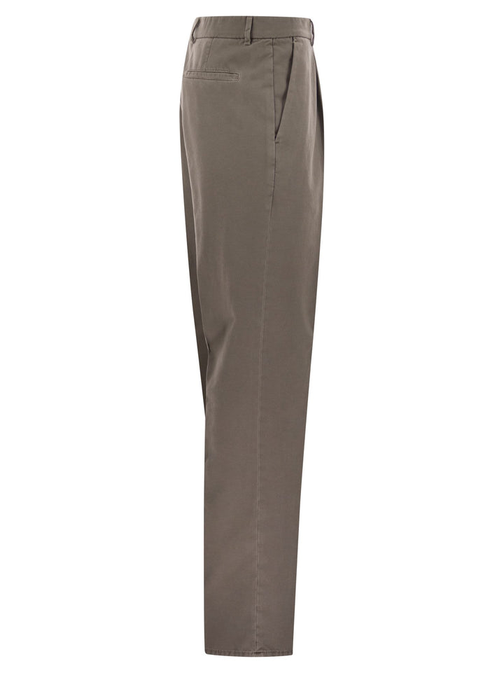 Brunello Cucinelli Men Leisure Fit Trousers In Garment-Dyed Cotton Velvet With Darts