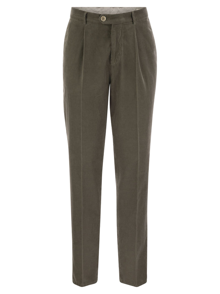 Brunello Cucinelli Men Leisure Fit Trousers In Garment Dyed Cotton Corduroy With Darts