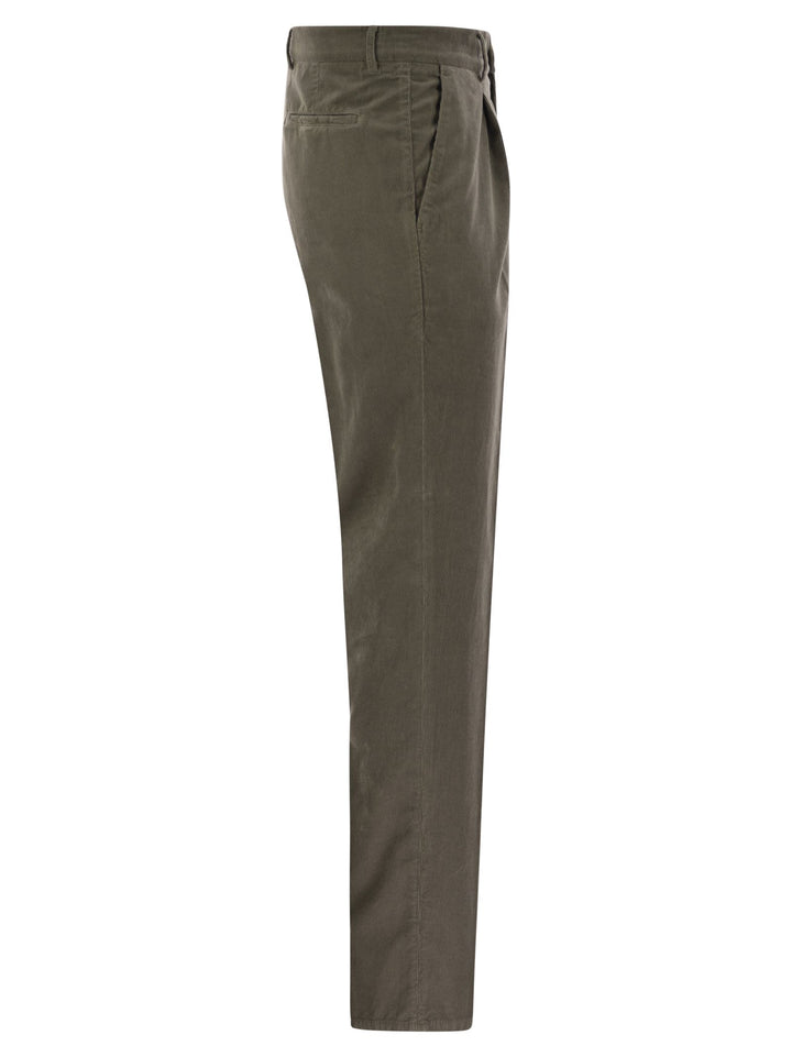 Brunello Cucinelli Men Leisure Fit Trousers In Garment Dyed Cotton Corduroy With Darts