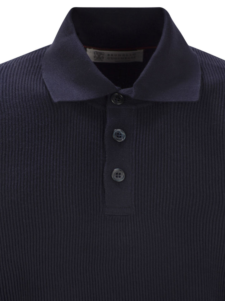 Brunello Cucinelli Men Ribbed Cotton Polo-Style Jersey