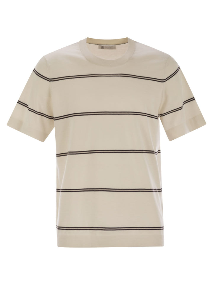 Brunello Cucinelli Men Lightweight Striped Cotton Knit T-Shirt