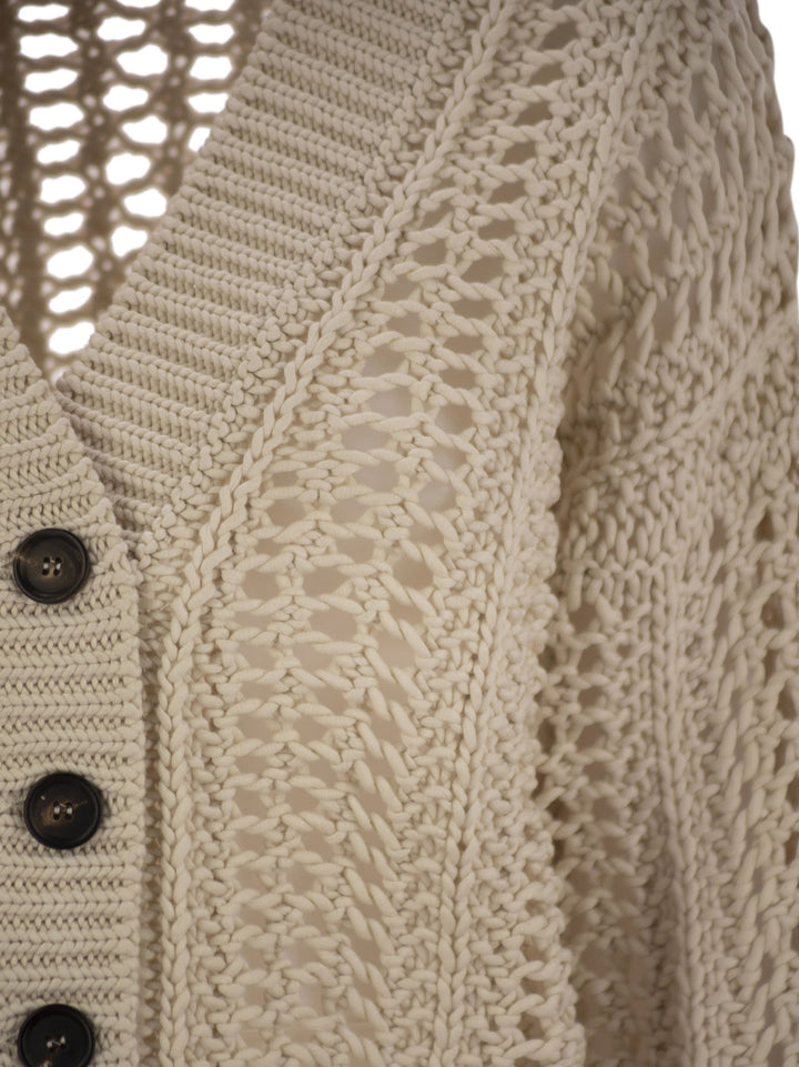 Brunello Cucinelli Women Ribbed Cotton Net Cardigan