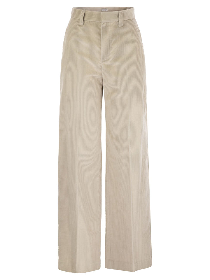 Brunello Cucinelli Women Fluid Corduroy Sartorial Track Trousers With Jewellery
