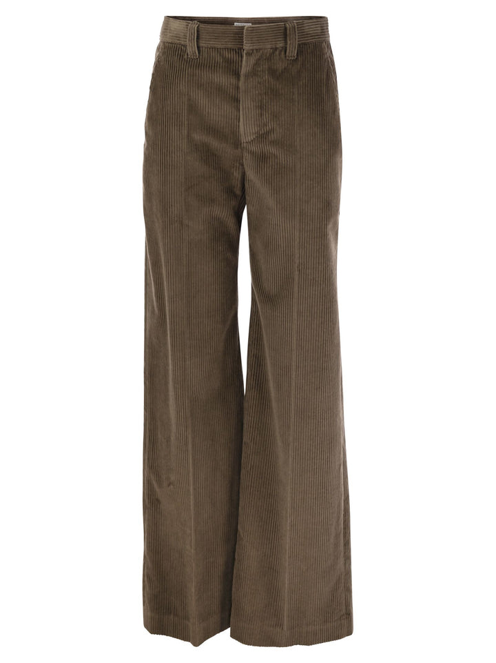 Brunello Cucinelli Women Fluid Corduroy Sartorial Track Trousers With Jewellery