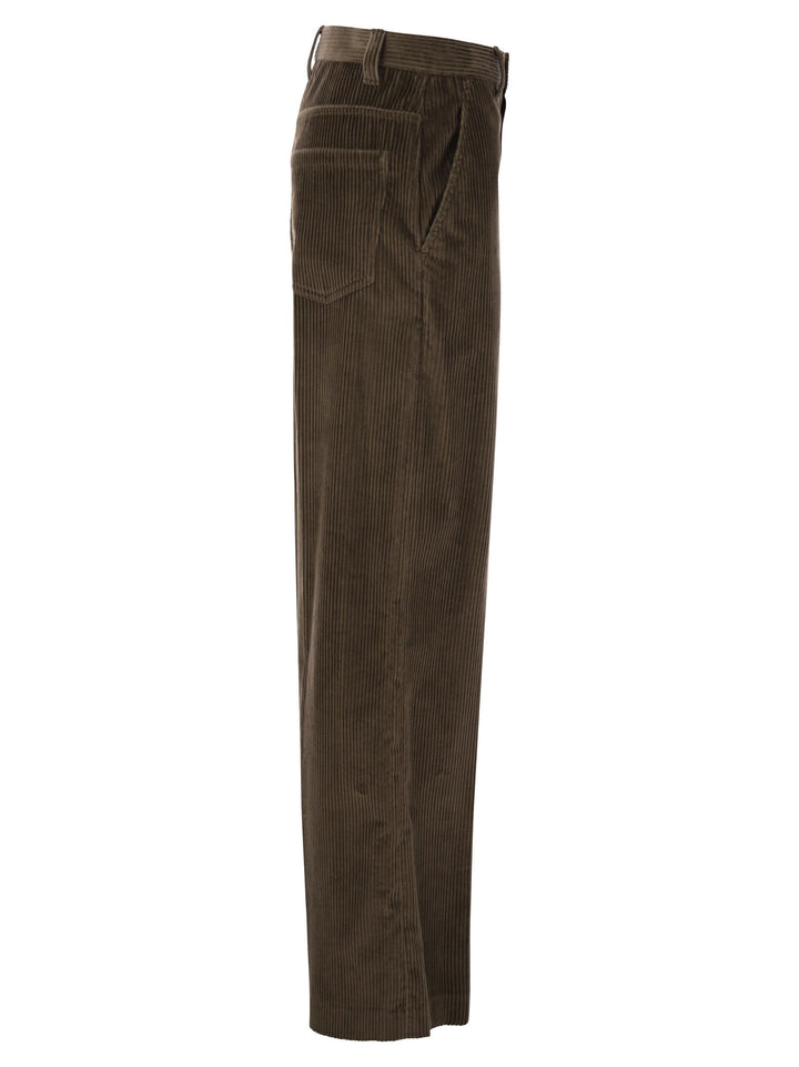 Brunello Cucinelli Women Fluid Corduroy Sartorial Track Trousers With Jewellery