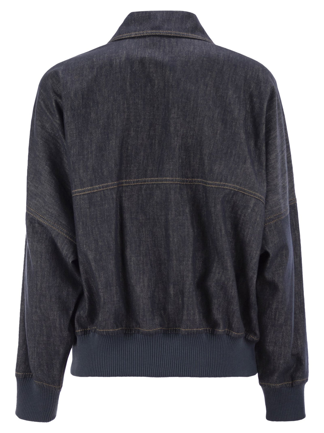 Brunello Cucinelli Women Denim-Effect Twill Bomber Jacket With Shiny Zip