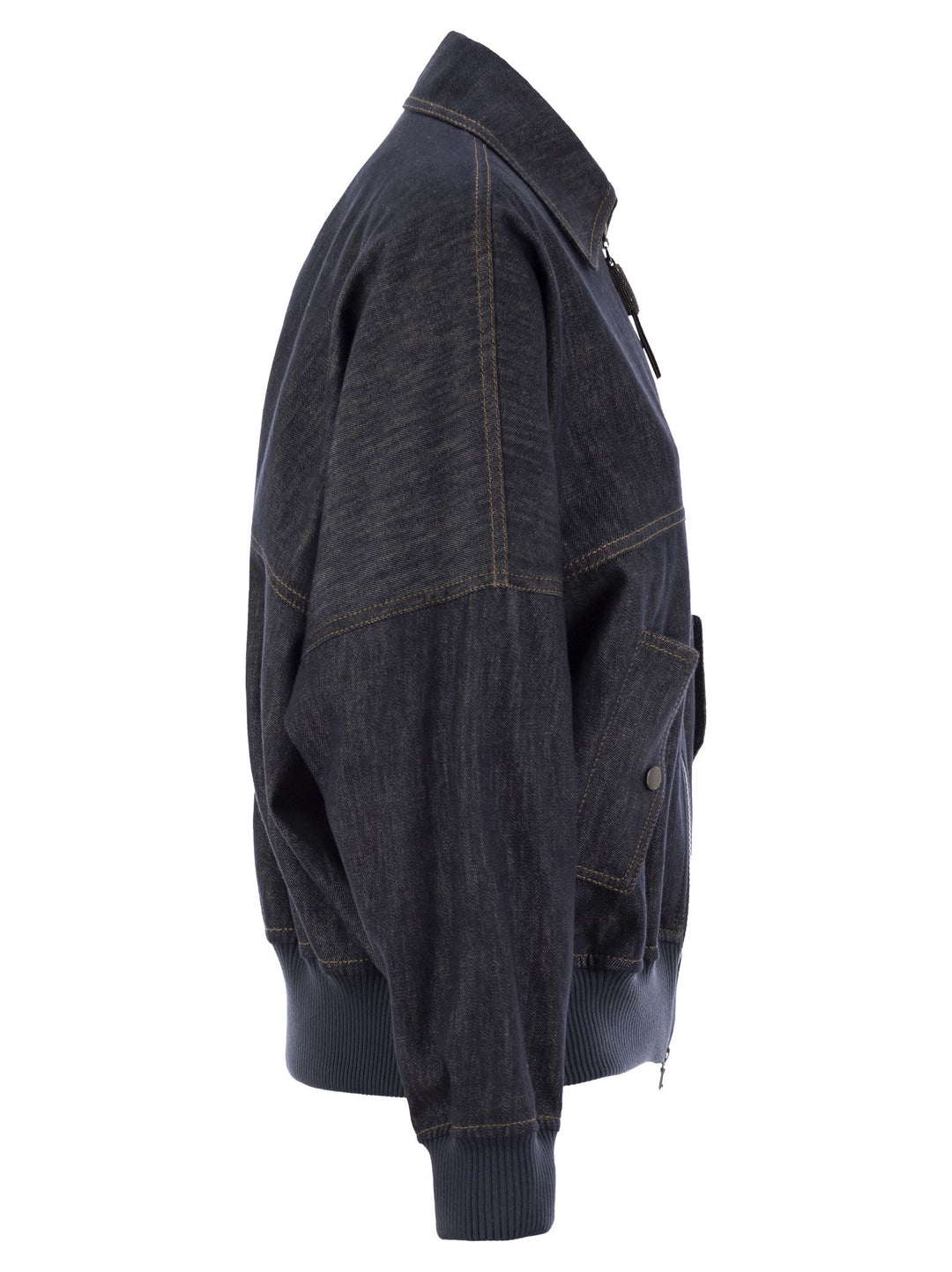 Brunello Cucinelli Women Denim-Effect Twill Bomber Jacket With Shiny Zip