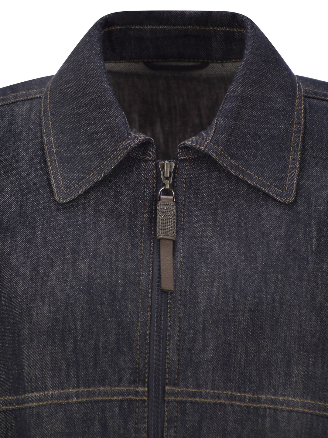 Brunello Cucinelli Women Denim-Effect Twill Bomber Jacket With Shiny Zip