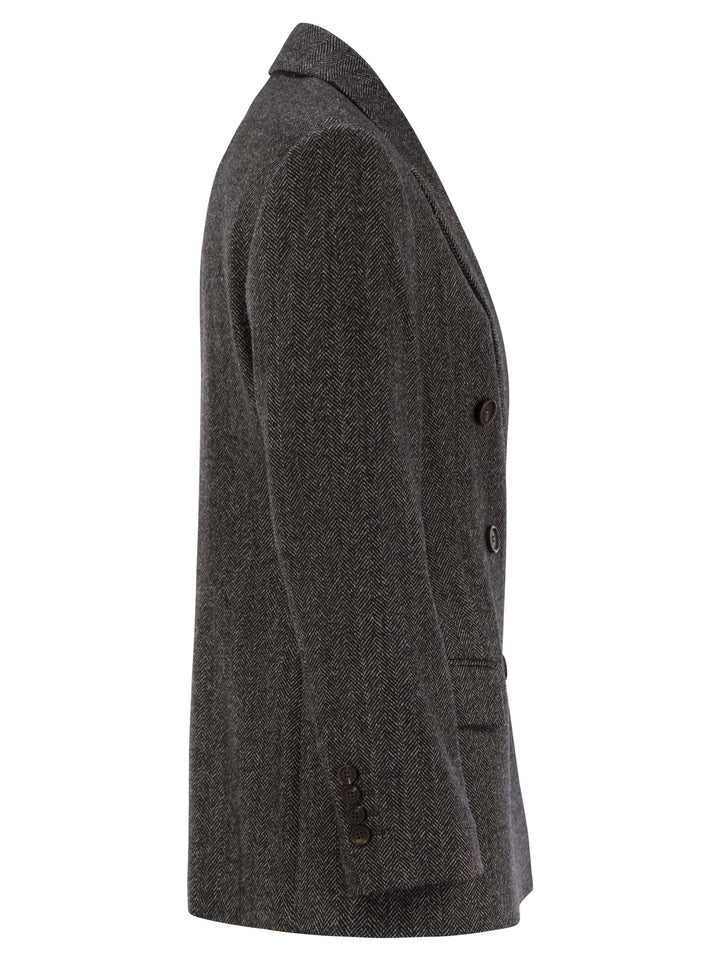 Brunello Cucinelli Women Techno Wool Carded Chevron Jacket With Monile