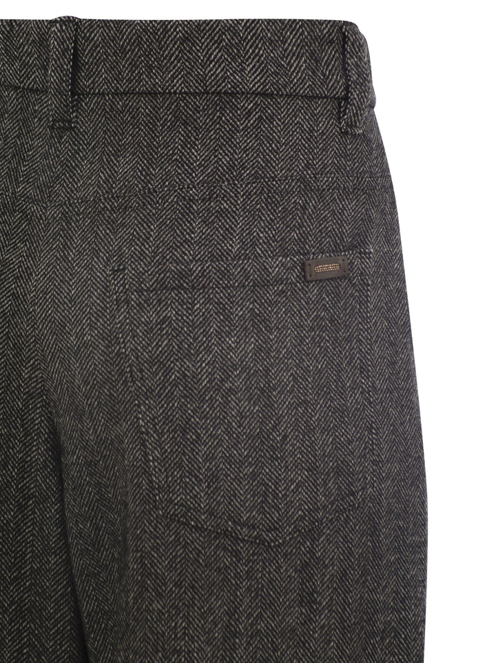 Brunello Cucinelli Women Loose Sartorial Chevron Carded Techno Wool Trousers