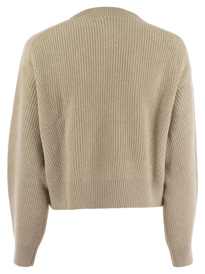 Brunello Cucinelli Women Dazzling Ribbed Sweater In Cashmere And Wool