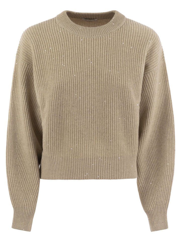 Brunello Cucinelli Women Dazzling Ribbed Sweater In Cashmere And Wool
