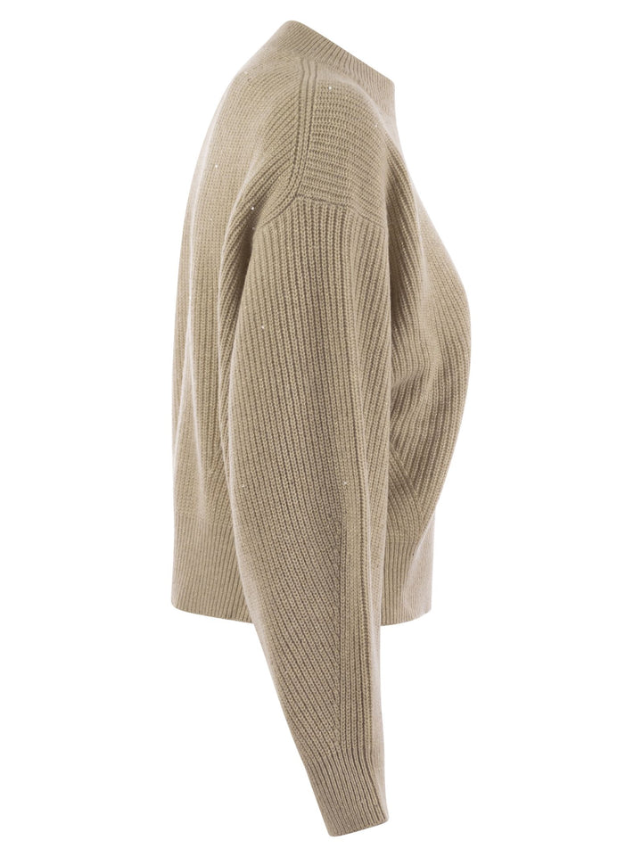 Brunello Cucinelli Women Dazzling Ribbed Sweater In Cashmere And Wool