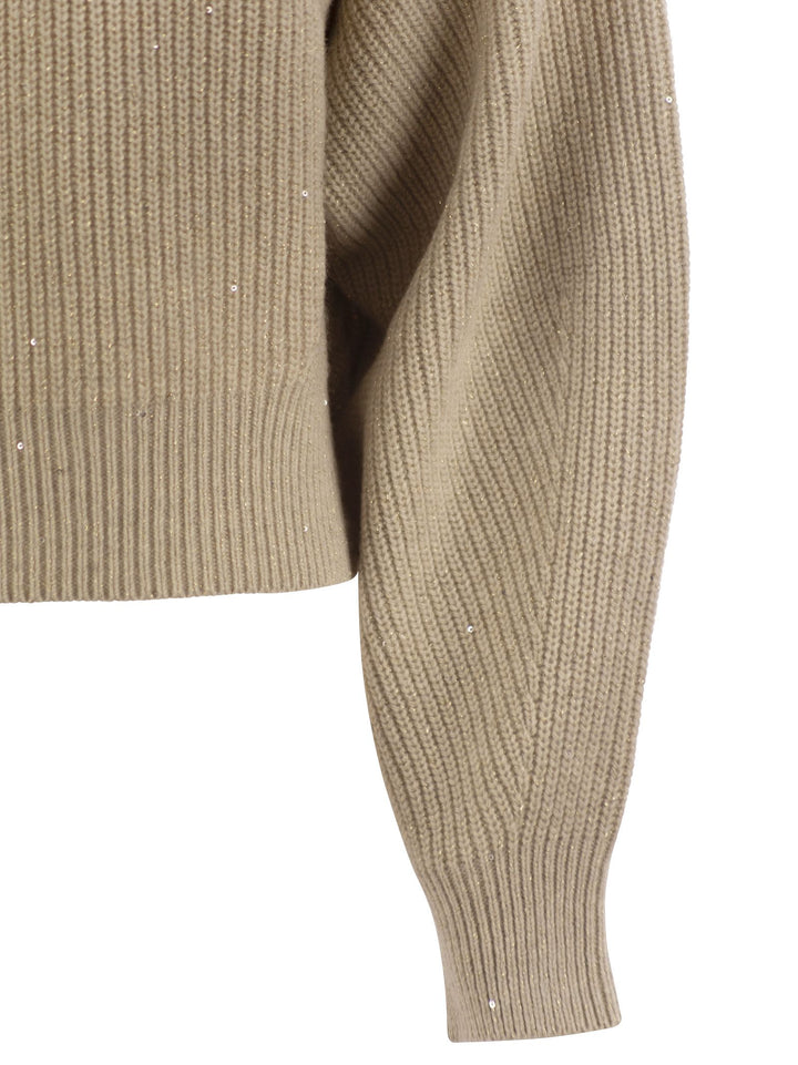 Brunello Cucinelli Women Dazzling Ribbed Sweater In Cashmere And Wool