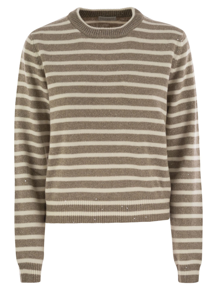Brunello Cucinelli Women Sparkling & Dazzling Striped Cashmere And Wool Sweater